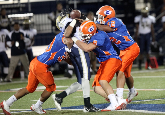 The Bishop Gorman Gaels defense swarmed the Cheyenne Desert Shields all night during the Sunset Regional quarterfinals Friday. Gorman dominated with a 56-15 victory.
