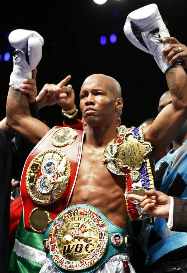 Former welterweight champion Zab Judah poses with belts after defeating Ubaldo Hernandez with a second-round TKO at The Pearl in The Palms Friday. Judah said the belts represented the belts he intends to win back in his comeback bid.