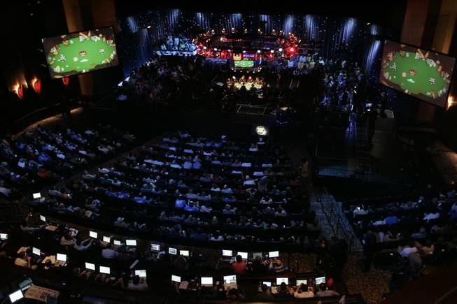 A packed Penn and Teller Theater watches the final table of the 2009 World Series of Poker Saturday, November 7, 2009 at the Rio.  