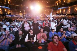 Fans cheer before the start of the final table of the 2009 World Series of Poker Saturday, Nov. 7, 2009 at the Rio in Las Vegas.  
