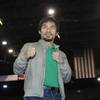 Manny Pacquiao poses for fans and media during his grand arrival at MGM Grand Hotel on Tuesday. Pacq