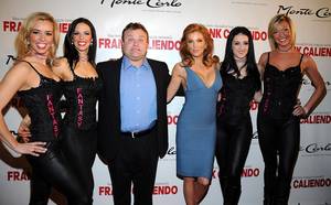 Frank Caliendo, Angelica Bridges and the <em>Fantasy</em> girls at Frank's grand opening at the Monte Carlo on Nov. 13, 2009.
