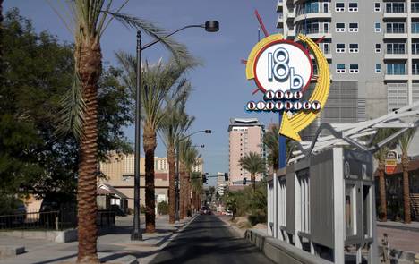 The 18b Arts District sign, made by YESCO for the RTC's Gold Line, was installed at a transit shelter in downtown Las Vegas on Casino Center Drive Friday, November 20, 2009. 18b refers to the original number of city blocks that made up the Las Vegas Arts District. The RTC Gold Line will debut in 2010.