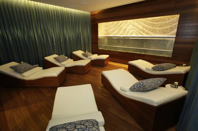 A co-ed meditation room in the spa is shown during ...