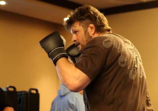 Roy Nelson spars during the Ultimate Fighter Season 10 media open workouts at the Palms Thursday.
