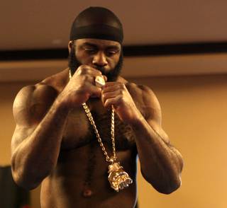 Kimbo Slice shadow boxes during the Ultimate Fighter Season 10 media open workouts at the Palms Thursday.
