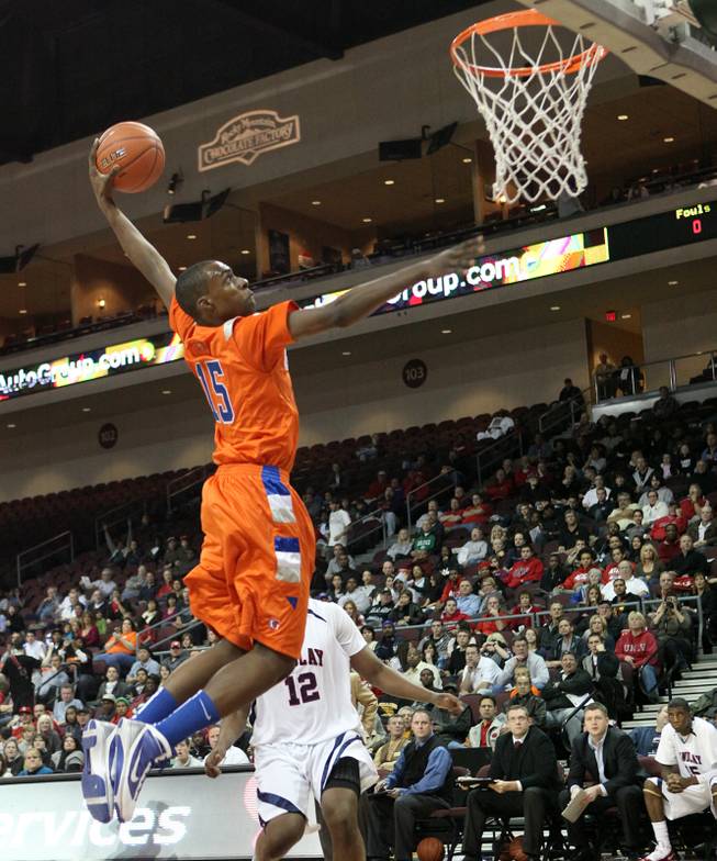Shabazz Muhammad of Bishop Gorman flies in for the dunk on Saturday, Dec. 12, 2009, against Findlay Prep at the Orleans Arena.