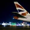 From across the pond: The Strip lights up the night behind a British Airways jet. International traffic was up 5.3 percent at McCarran International Airport.