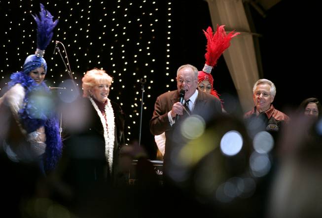 Mayor Oscar Goodman leads the countdown to New Year's Day during New Year's 2010 TributePalooza at the Fremont Street Experience in downtown Las Vegas Thursday, December 31, 2009.