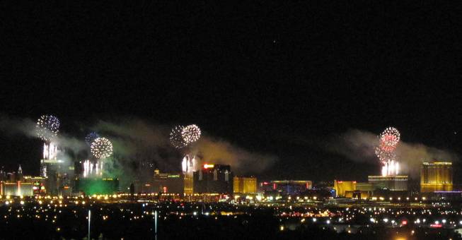 Fireworks explode over the Las Vegas Strip just moments into 2010.