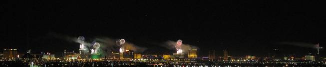 Fireworks explode over the Las Vegas Strip just moments into 2010.