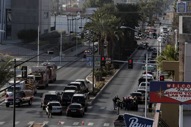 Las Vegas Boulevard is seen Monday, January 4, 2010 after a shooting at the Lloyd D. George Federal Courthouse that left a court security officer dead and another seriously wounded.