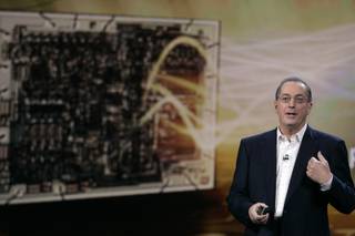 Paul Otellini, president and CEO of Intel Corp. speaks during his keynote address during the 2010 International Consumer Electronics Show at the Hilton Center in Las Vegas Thursday, January 7, 2010.