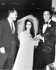Las Vegas Sun founder Hank Greenspun with Priscilla and Elvis Presley at their wedding.