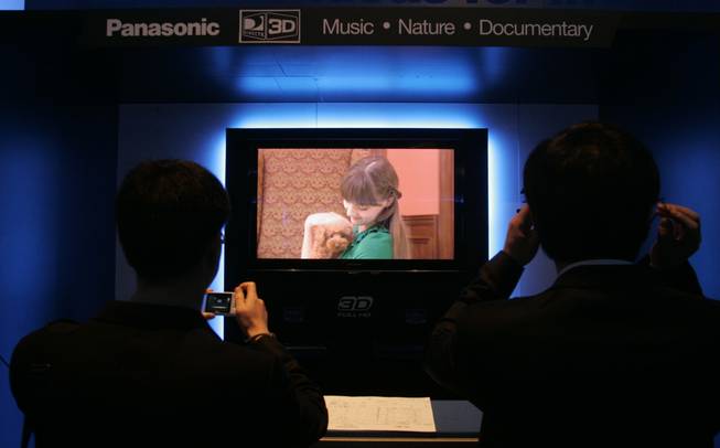Panasonic's TC-PVT25 series television is seen being used to demonstrate 3-D technology at CES Friday.
