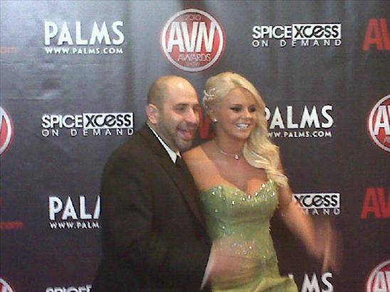 Dave Attell on the AVN Awards Show red carpet with adult industry stalwart Bree Olson.