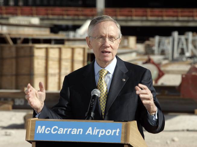 Senator Harry Reid speaks during a news conference on the construction site of McCarran International Airport's new terminal Tuesday, January 12, 2009.