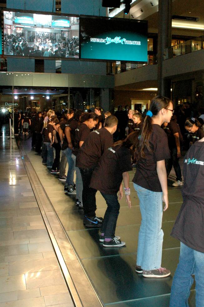 Students from Dondero Elementary School line up in preparation for a dance on the runway at the Fashion Show Mall as part of Nevada Ballet Theatre's Spread the Dance campaign.