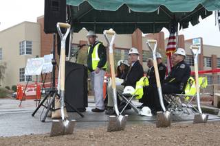 Prior to the ceremonious turning of dirt, Tony Ewalt of Sletten Construction speaks Wednesday during  the groundbreaking ceremony for the expansion of the Henderson Detention Center.