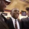 Football players Xavier Grimble, from left, who is headed to USC, Alex Turner, who is headed to Stanford, and Geoffrey Gibson, who is headed to Cal Berkley, pose for photos during National Signing Day at Bishop Gorman High School in Las Vegas Wednesday, February 3, 2010.
