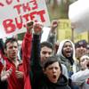 UNLV students protest about proposed budget cuts outside the Grant Sawyer Building Tuesday, Feb. 9, 