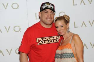 Tito Ortiz and Jenna Jameson arrive at Ortiz's 35th birthday party at Lavo in the Palazzo on Feb. 7, 2010.