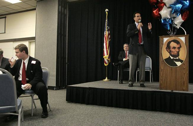 Senate candidate Danny Tarkanian gives a speech during a Lincoln Day dinner in Fallon Saturday, February 20, 2010.