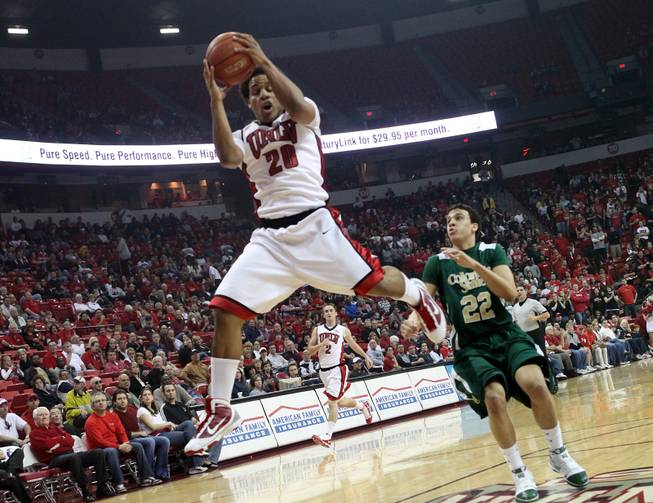 UNLV guard Steve Jones grabs a loose ball during the Rebels' 70-39 victory against Colorado State at the Thomas & Mack Center on Feb. 20, 2010. 