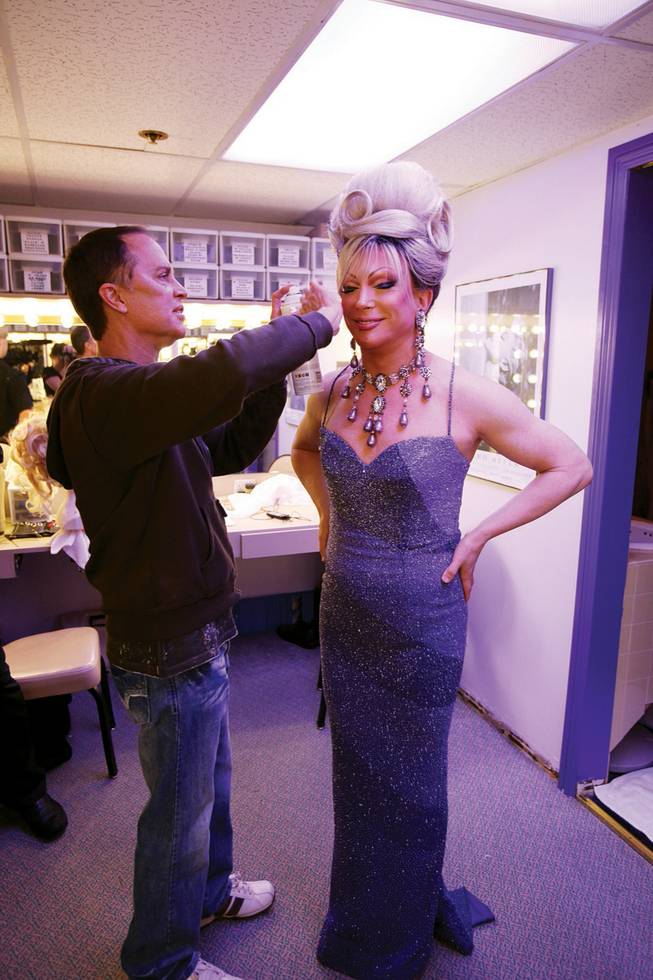 Frank Marino gets a touch-up before performing in his show, "Divas Las Vegas."