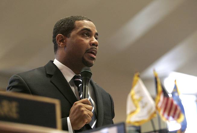 Senate Majority Leader Steven Horsford delivers a speech in which he calls for corporations to pay their fair share on Day Four of the special legislative session Friday, Feb. 26, 2010 in Carson City.