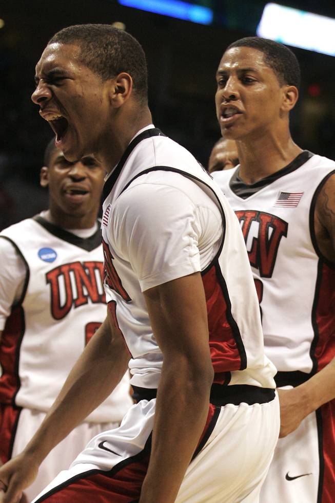 UNLV guard Anthony Marshall celebrates a dunk on UNI during their first round NCAA Basketball Tournament game Thursday, March 18, 2010 at the Ford Center in Oklahoma Ctiy.