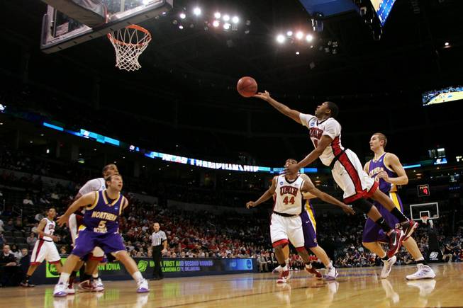 UNLV guard Oscar Bellfield puts up a shot against UNI during their first round NCAA Basketball Tournament game Thursday, March 18, 2010 at the Ford Center in Oklahoma Ctiy. UNI won the game 69-66 on a last second three-point shot.