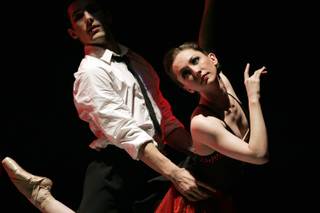 Jeremy Bannon-Neches and Rebecca Brimhall perform during Nevada Ballet Theatre's dress rehearsal for 
