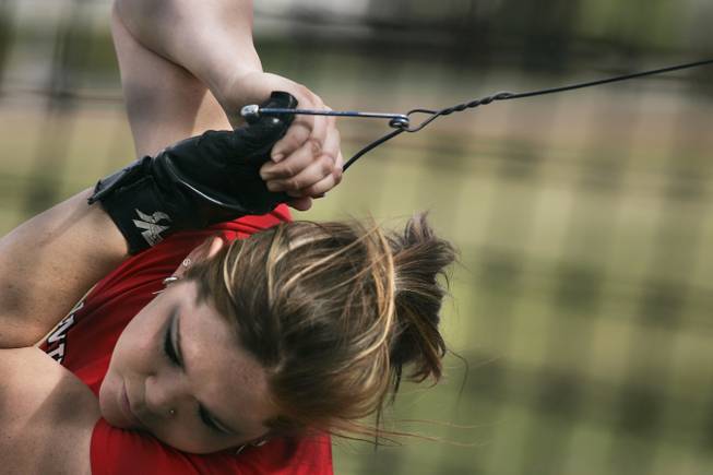 UNLV track and field thrower Amanda Bingson rotates through a ...