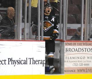 Utah antagonist Lance Galbraith protests a call from the penalty box during the third period of play on Tuesday night.