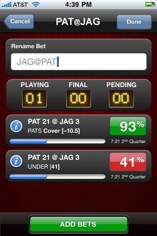 The app gives up-to-the-minute probabilities of a ticket cashing and/or a team covering. 