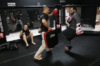 Johny Hendricks works with trainer Ken Hahn April 29th, 2010. Hendricks will face TJ Grant at UFC 113 on May 8th.