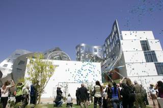 Balloons containing memories written on strips of paper are released at the grand opening of the Cleveland Clinic Lou Ruvo Center for Brain Health Friday, May 21, 2010 in Las Vegas.