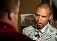 Phil Ivey speaks to the media at the grand opening of The Ivey Room, an exclusive one-table high-limit room named in honor of seven-time World Series of Poker champion Phil Ivey at Aria on May 22, 2010.