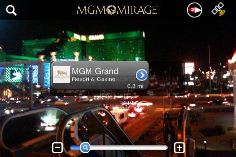 MGM Mirage launched its Vegas Reality app last week. Using the iPhone's camera and GPS technology, the Vegas Reality app allows visitors to point their iPhone at any resort on the Strip and pull up property information like dining, shows and quick facts.