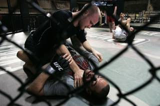 Martin Kampmann works out with Jay Hieron at Extreme Couture Gym in preparation for his upcoming fight at UFC 115 Friday, June 4, 2010.