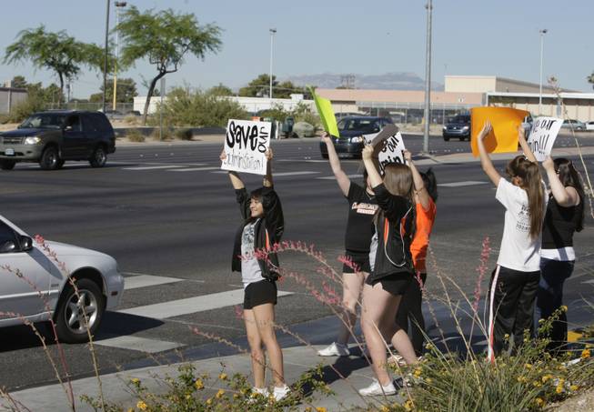 Students from Chaparral High School picket outside the Vegas Public Broadcasting Station where administrators were being trained Monday, June 14, 2010. Protesters said they were concerned about administrators losing their jobs even after union concessions and about elementary school administration being moved into high school jobs.