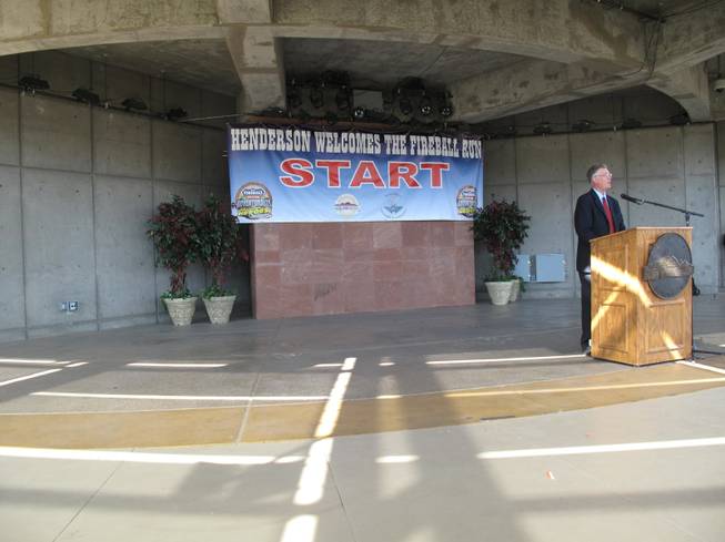 Henderson Mayor Andy Hafen speaks about his city's selection as the starting point for the 2010 Fireball Run, a nine-day event meant to help find missing children, at the Henderson Event Plaza, 200 Water St. City officials hope the event will help bring businesses to Henderson.