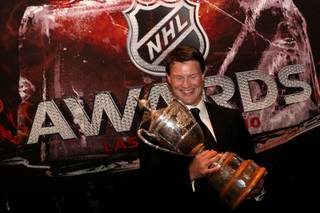 Shane Doan  of the Phoenix Coyotes poses for a portrait with the King Clancy Memorial Trophy Wednesday during the 2010 NHL Awards at the Palms Casino & Resort.