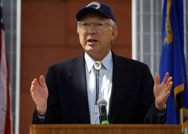 Secretary of Interior Ken Salazar speaks about a Nevada Test Site solar power development zone during a news conference at UNLV's Greenspun Hall Thursday, July 8, 2010.