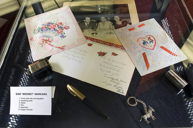 Items belonging to Sam "Momo" Giancana are displayed at the Las Vegas Mob Experience preview center at the Tropicana on Monday, Aug. 2, 2010.