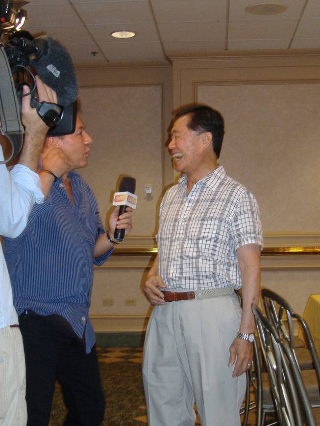George Takei is interviewed by a British film crew on Thursday at the Las Vegas Hilton.