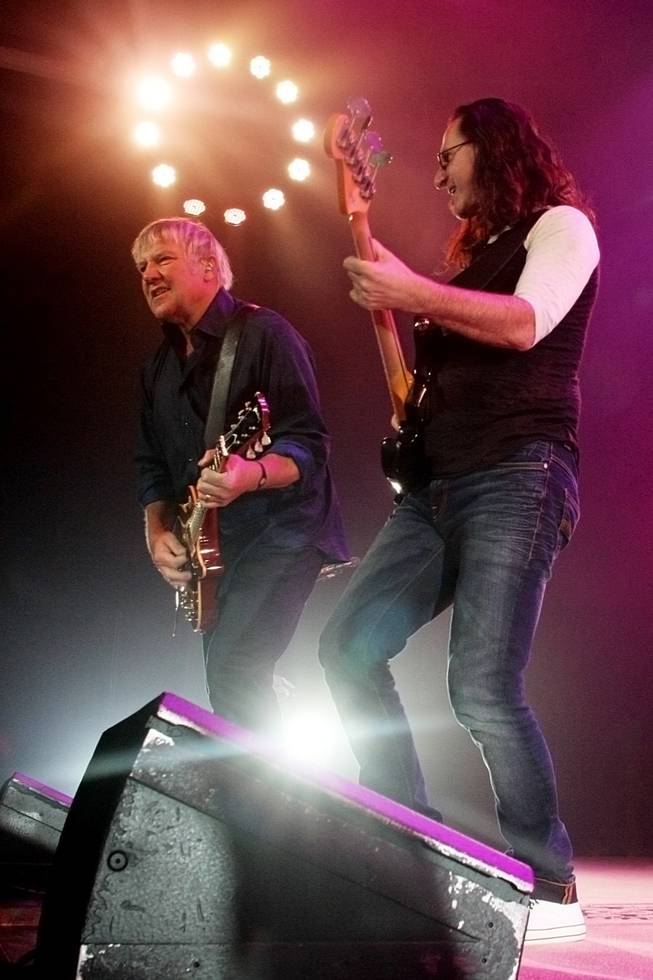 Alex Lifeson and Geddy Lee of Rush, shown at the MGM Grand Garden Arena.