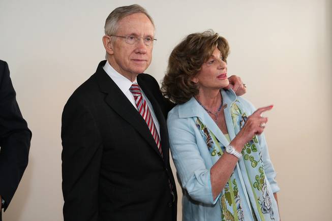 U.S. Rep. Shelley Berkley and U.S. Sen. Harry Reid (both D-Nev.) tour the new USO lounge together during the groundbreaking ceremony Terminal 1 at McCarran International Airport on Wednesday, August 18, 2010.