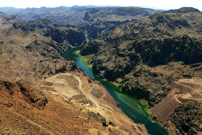 The Colorado River winds its way through Black Canyon south of the Hoover Dam Bypass on Aug. 19, 2010.